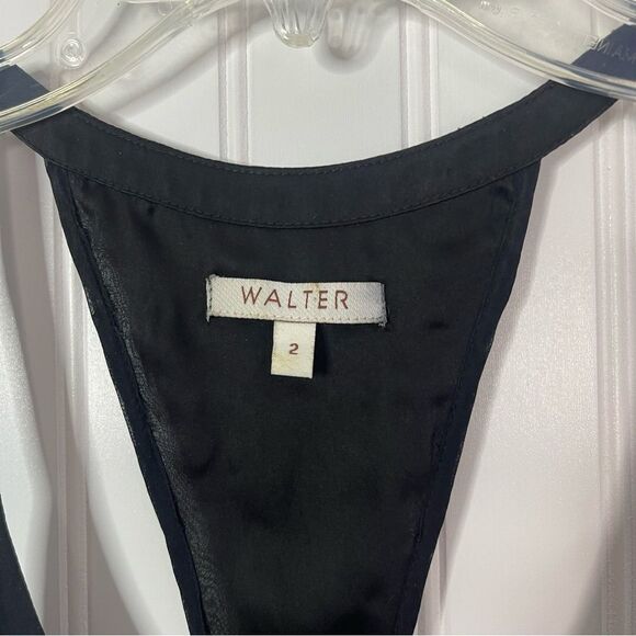 WALTER Tank Top Size 2 Black 100% Silk Chiffon Trim Racerback - Picture 5 of 6